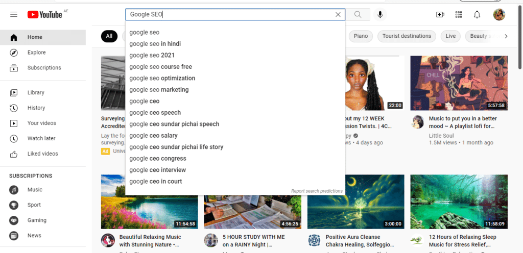 YouTube Google SEO Search
