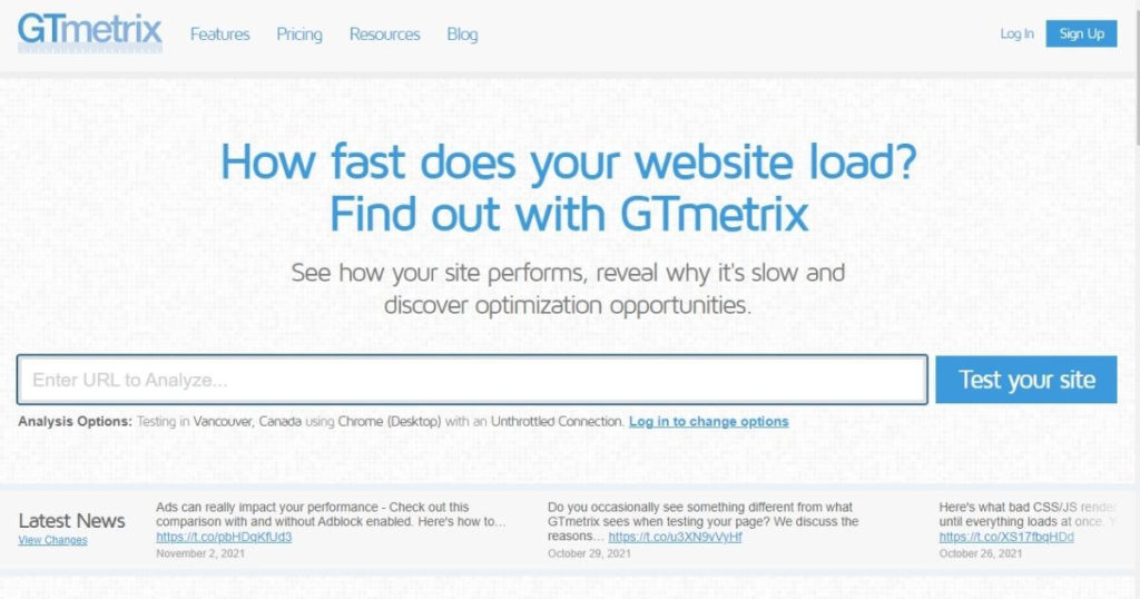 Gtmetrix speed optimization tool